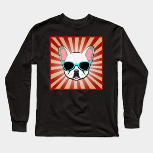 White Frenchie Dog Wearing Blue Sunglasses Funny French Bulldog Long Sleeve T-Shirt